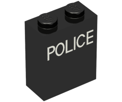 Brick 1 x 2 x 2 with Inside Axle Holder with White 'POLICE' Pattern
