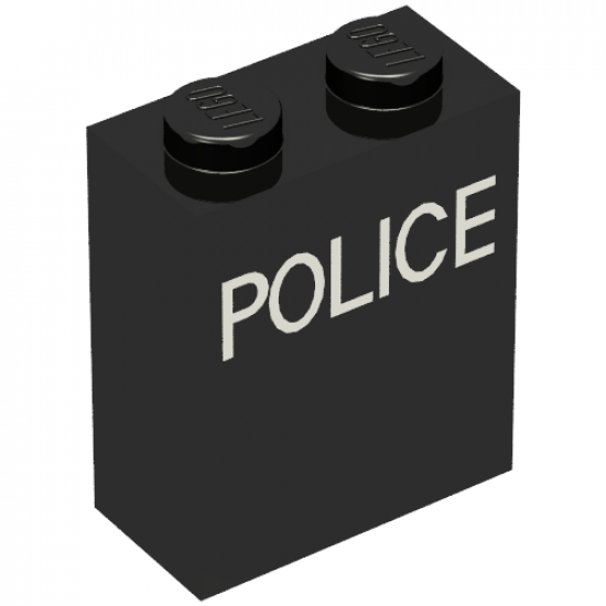 Brick 1 x 2 x 2 with Inside Axle Holder with White 'POLICE' Pattern