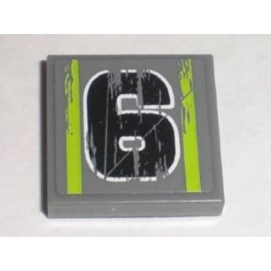 Tile 2 x 2 with Number 6 Black Worn Pattern (Sticker) - Set 8211