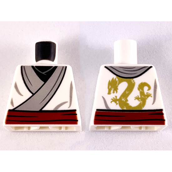 Torso Ninjago Kimono with Gray Trim, Dark Red Sash and Gold Dragon on Back Pattern