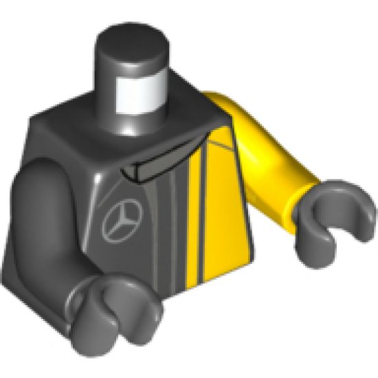 Torso Race Suit with Mercedes-Benz Logo on Front and 'AMG' on Back Pattern / Yellow Arm Left / Black Arm Right / DBG Hands