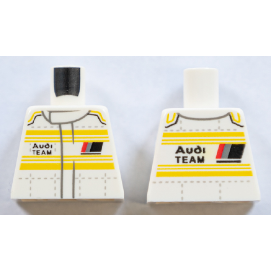 Torso Race Suit with Horizontal Yellow Stripes and 'Audi TEAM' on Front and Back Pattern