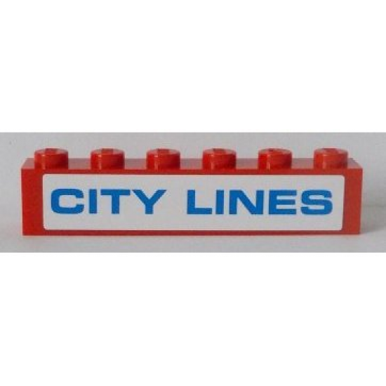Brick 1 x 6 with Blue 'CITY LINES' on White Background Pattern (Sticker) - Set 7994