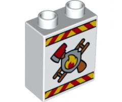 Duplo, Brick 1 x 2 x 2 with Fire Department Logo Pattern
