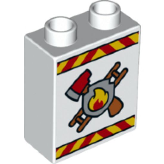 Duplo, Brick 1 x 2 x 2 with Fire Department Logo Pattern