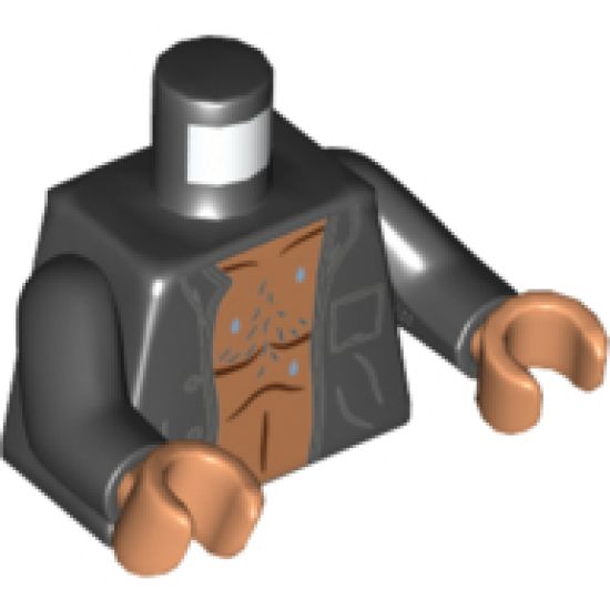 Torso Open Shirt with Pocket and 3 Buttons over Bare Chest with Hair Pattern / Black Arms / Nougat Hands