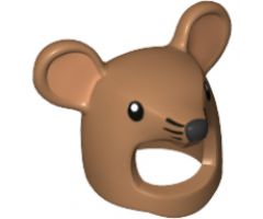 Minifigure, Headgear Head Cover, Costume Mask Mouse / Rat, Black Eyes, Nose and Whiskers Pattern