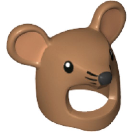 Minifigure, Headgear Head Cover, Costume Mask Mouse / Rat, Black Eyes, Nose and Whiskers Pattern