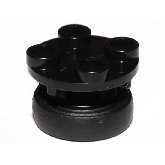 Plate, Round 2 x 2 Thin with Rotation Stem with Black Tire 14mm D. x 4mm Smooth Small Single (40145 / 59895)