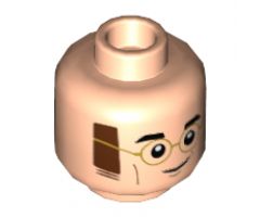 Minifigure, Head Dual Sided Black Eyebrows, Gold Glasses, Reddish Brown Mutton Chops, Grin / Open Mouth Smile Pattern - Hollow Stud