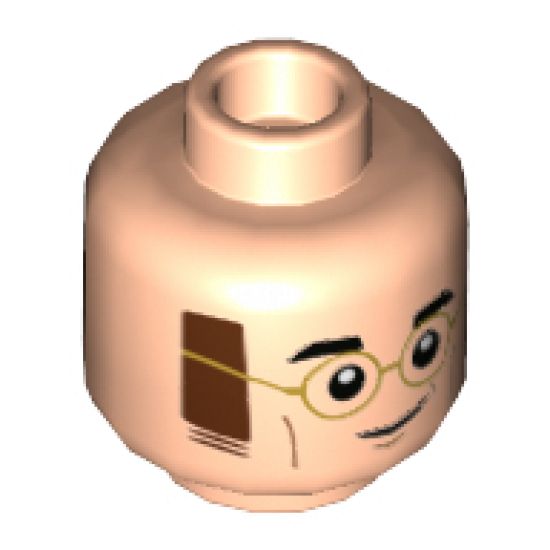 Minifigure, Head Dual Sided Black Eyebrows, Gold Glasses, Reddish Brown Mutton Chops, Grin / Open Mouth Smile Pattern - Hollow Stud