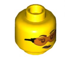 Minifigure, Head Dual Sided Female, Reddish Brown Eyebrows, Trans-Orange Glasses, Peach Lips, Scowl / Smile with Freckles Pattern - Hollow Stud