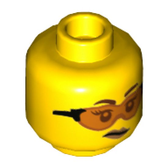 Minifigure, Head Dual Sided Female, Reddish Brown Eyebrows, Trans-Orange Glasses, Peach Lips, Scowl / Smile with Freckles Pattern - Hollow Stud