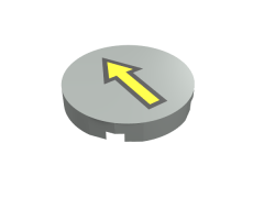 Tile, Round 2 x 2 with Yellow Arrow with Black Border Pattern