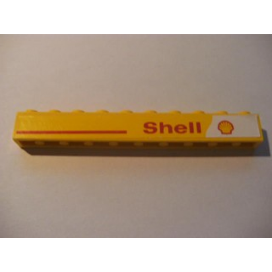 Brick 1 x 10 with Red Line and 'Shell' Text and Logo Right Pattern (Sticker) - Set 1252