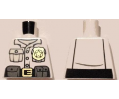 Torso Police Shirt with White Undershirt, Gold Badge and Buckle, Black Belt with Pouches on Front, Lines on Back Pattern