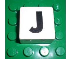 Duplo, Tile 2 x 2 x 1 with Black Capital Letter J Pattern