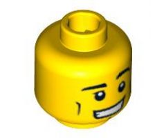 Minifigure, Head Black Eyebrows, White Pupils, Vertical Cheek Lines, Chin Dimple and Wide Grin Pattern - Blocked Open Stud