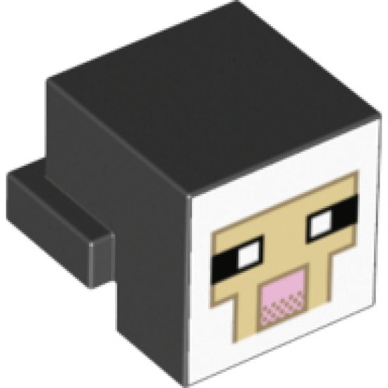 Animal, Body Part Creature Head Pixelated with Tan and Pink Face Pattern (Minecraft Sheep)