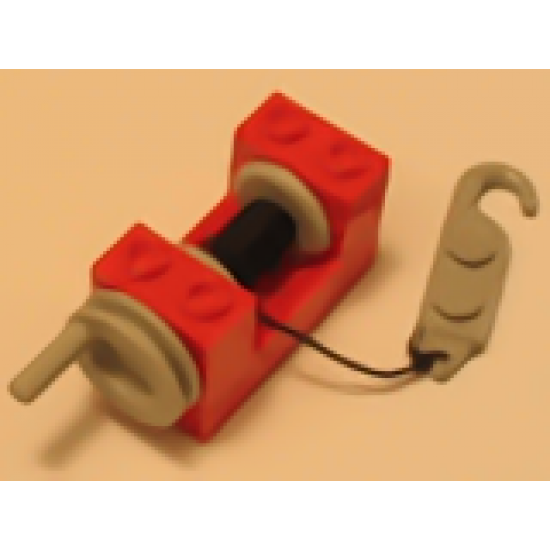 String Reel / Winch 2 x 4 x 2 (Light Gray Drum) with String and Light Gray Crane Hook Left