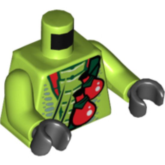 Torso Ninjago Snake with Dark Green Belt and Red Vials Pattern / Lime Arms / Black Hands