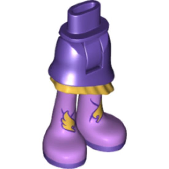 Mini Doll, Legs with Hips and Skirt Asymmetric Layered, Gold Ruffle, Long Medium Lavender Boots with Gold Wings and Dark Purple Soles Pattern