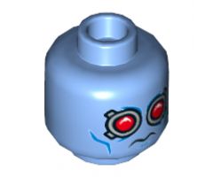 Minifigure, Head Alien with Red Eyes, Silver Goggles and Blue Cheek Lines Pattern (Mr. Freeze) - Hollow Stud