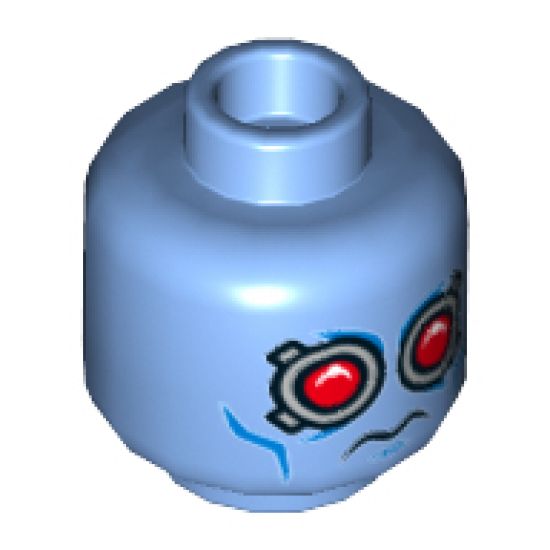 Minifigure, Head Alien with Red Eyes, Silver Goggles and Blue Cheek Lines Pattern (Mr. Freeze) - Hollow Stud