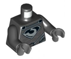 Torso Shirt with Muscles, Zod Silver Chest Emblem and Oval Belt Buckle Pattern / Black Arms / Dark Bluish Gray Hands