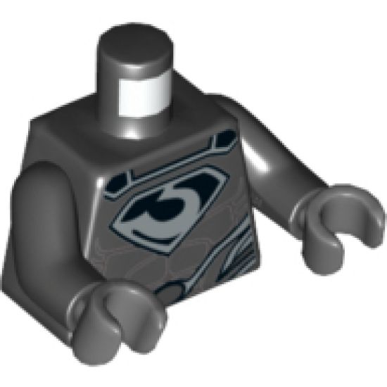 Torso Shirt with Muscles, Zod Silver Chest Emblem and Oval Belt Buckle Pattern / Black Arms / Dark Bluish Gray Hands