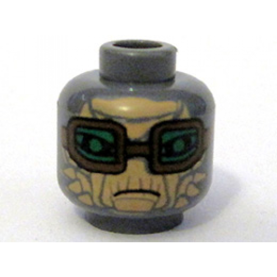 Minifigure, Head Alien with SW Brown and Green Goggles and Light Nougat Face Pattern (Hondo Ohnaka) - Blocked Open Stud