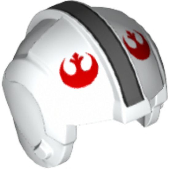 Minifigure, Headgear Helmet SW Rebel Pilot with Dark Bluish Gray Stripe and Red Rebel Logo Pattern (Will Scotian)
