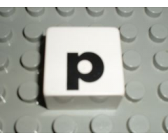 Duplo, Tile 2 x 2 x 1 with Black Lowercase Letter p Pattern