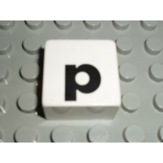 Duplo, Tile 2 x 2 x 1 with Black Lowercase Letter p Pattern