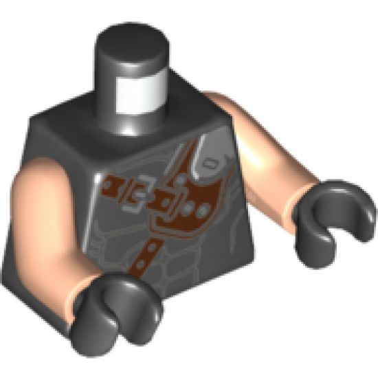 Torso Reddish Brown and Silver Crossbelt Pattern / Light Nougat Arms / Black Hands