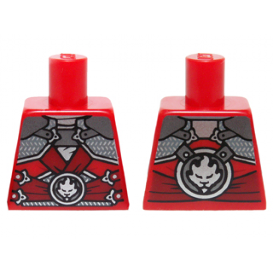 Torso Ninjago Dark Red Straps, Silver Armor, Clasps and Round Emblem Pattern