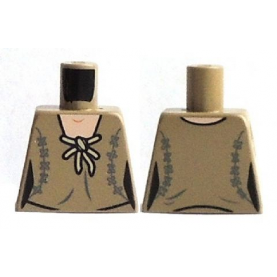 Torso SW Female Dark Tan Robe with Light Tan Tie and Dark Bluish Gray Stitching (both sides) Pattern (Leia)
