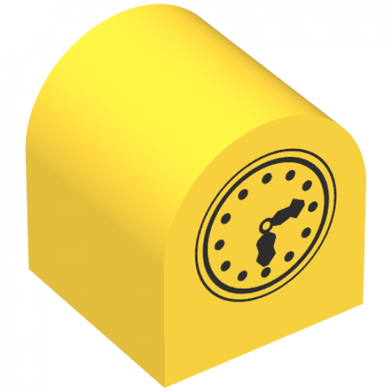Duplo, Brick 2 x 2 x 2 Curved Top with Clock Hands 6:12 Pattern