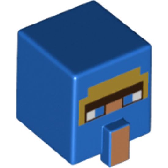 Minifigure, Head, Modified Cube Tall with Raised Rectangle, Blue Eyes and Pearl Gold Nose Pattern