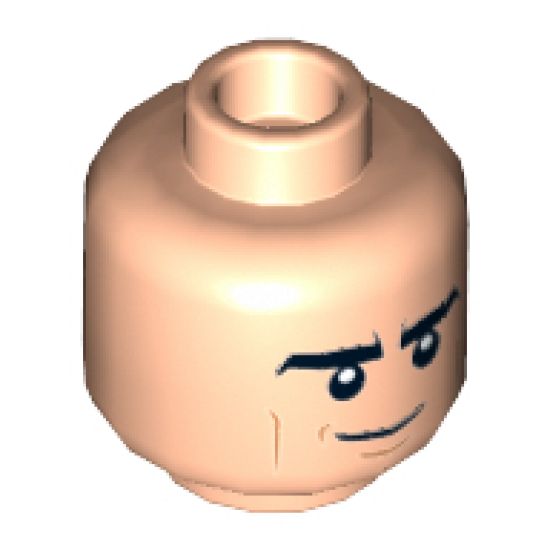 Minifigure, Head Dual Sided Black Eyebrows, Tan Cheek Lines, Winking with Grin with Teeth / Determined Pattern - Hollow Stud