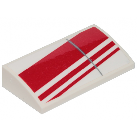 Slope, Curved 2 x 4 x 2/3 with Bottom Tubes with 3 Diagonal Red Stripes Pattern Model Right Side (Sticker) - Set 75249