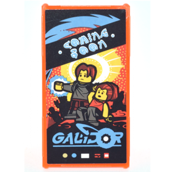 Glass for Window 1 x 4 x 6 with Movie Poster with Blue 'GALIDOR', 'COMING SOON' and 2 Minifigures Pattern (Sticker) - Set 70620