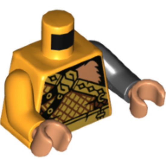 Torso Nougat Fur with Gold Crossbelt and Armor Pattern / Black Arm Left / Bright Light Orange Arm Right / Nougat Hands