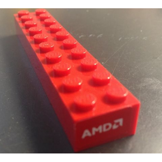 Brick 2 x 10 with White 'AMD' Logo Pattern on End (Sticker) - Set 8654
