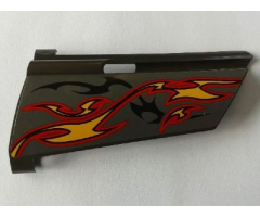 Technic, Panel Fairing #20 Large Long, Small Hole, Side A with Orange and Red Flames on Dark Gray Background Pattern (Sticker) - Set 8649