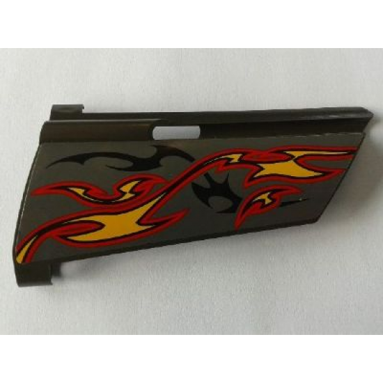 Technic, Panel Fairing #20 Large Long, Small Hole, Side A with Orange and Red Flames on Dark Gray Background Pattern (Sticker) - Set 8649