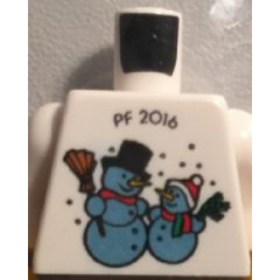 Torso Kladno with 'PF 2016' and 2 Snowmen on Front, Lego Logo on Back Pattern