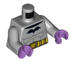 Torso Black Bat, Dark Bluish Gray Muscle Contours, Yellow Utility Belt Pattern / Light Bluish Gray Arms / Medium Lavender Hands