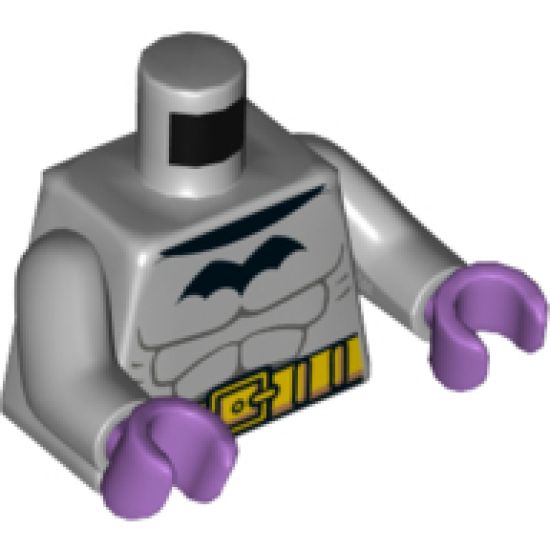Torso Black Bat, Dark Bluish Gray Muscle Contours, Yellow Utility Belt Pattern / Light Bluish Gray Arms / Medium Lavender Hands