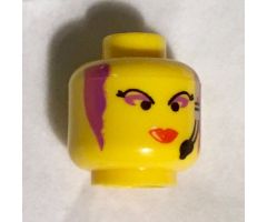 Minifigure, Head Female with Red Lips, Purple Hair and Headset Pattern - Blocked Open Stud